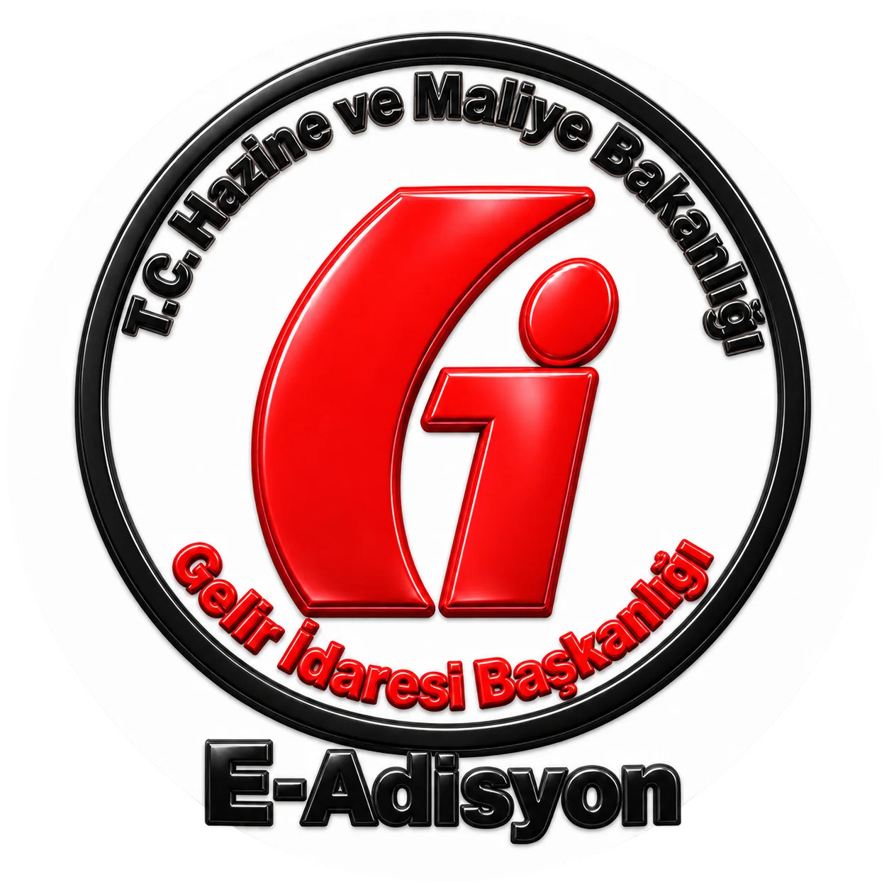 GİB E-Adisyon — siyah ve kırmızı üç boyutlu logo, beyaz daire zemin