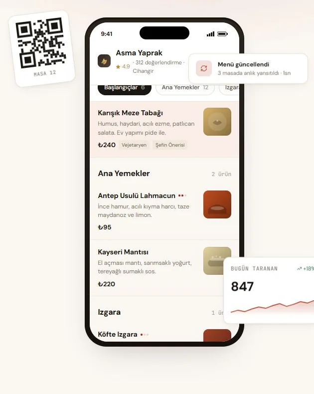 Menülendin QR Menü — mobil menü ve masa QR kodu