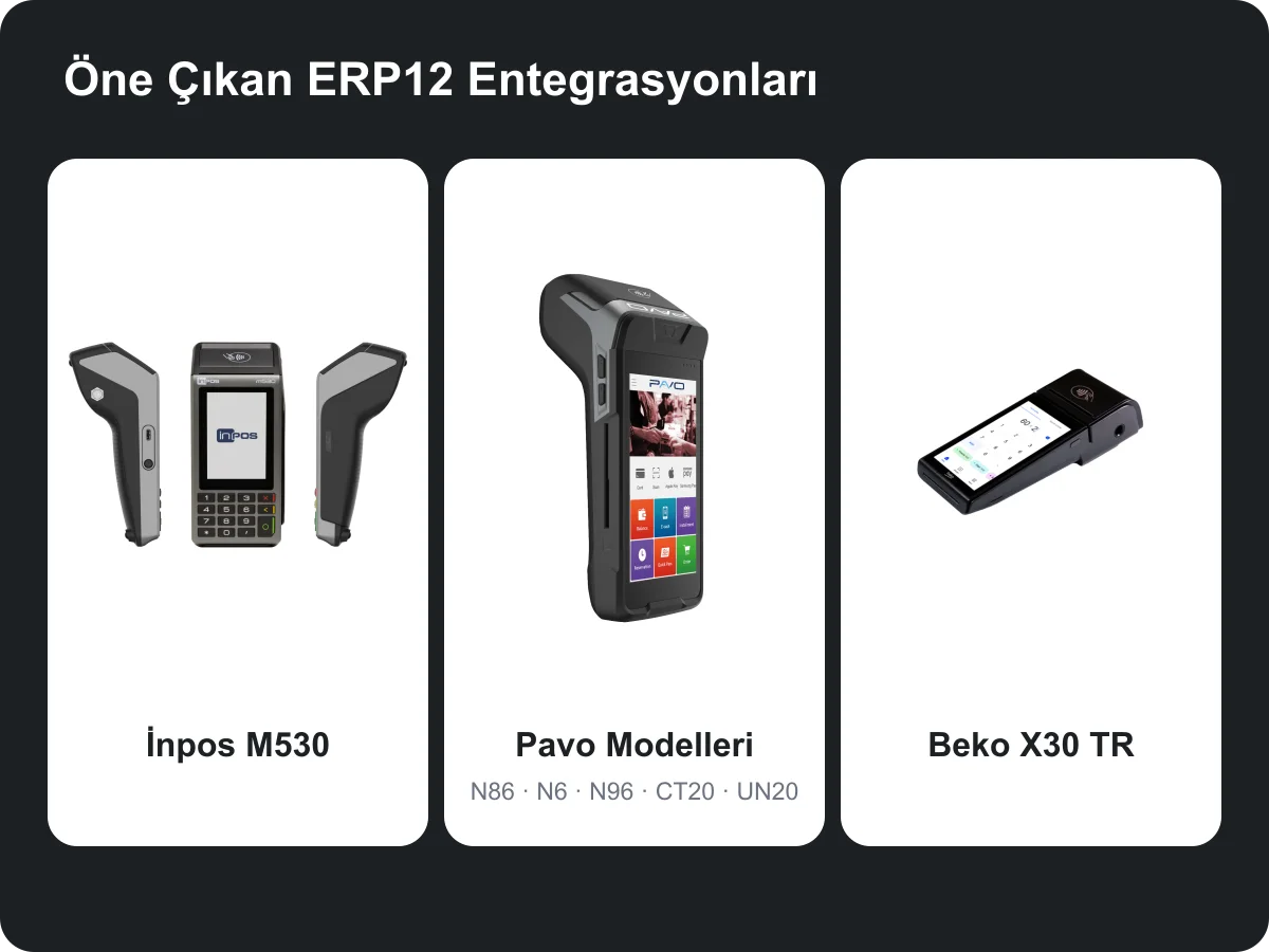 Öne çıkan ERP12 entegrasyonları: İnpos M530, Pavo modelleri ve Beko X30 TR